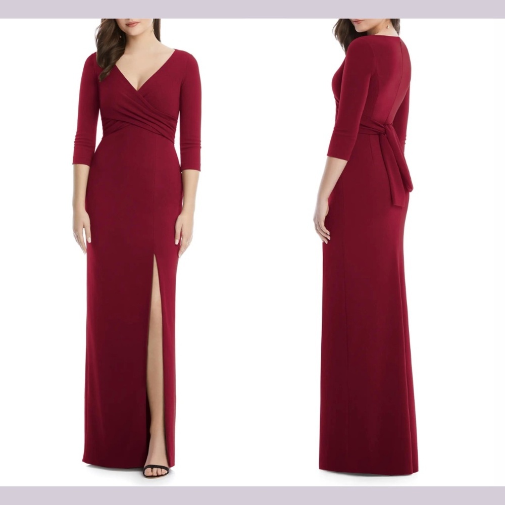 NEW $231 After Six [ Small ]‎ Crisscross Stretch Crepe Gown in Burgundy